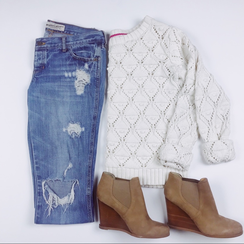 Tommy Hilfiger M Cream Chunky Pom Knit Sweater